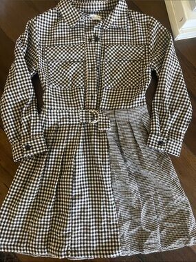 Zara Girls Black and White Gingham Shirt Dress with Belt